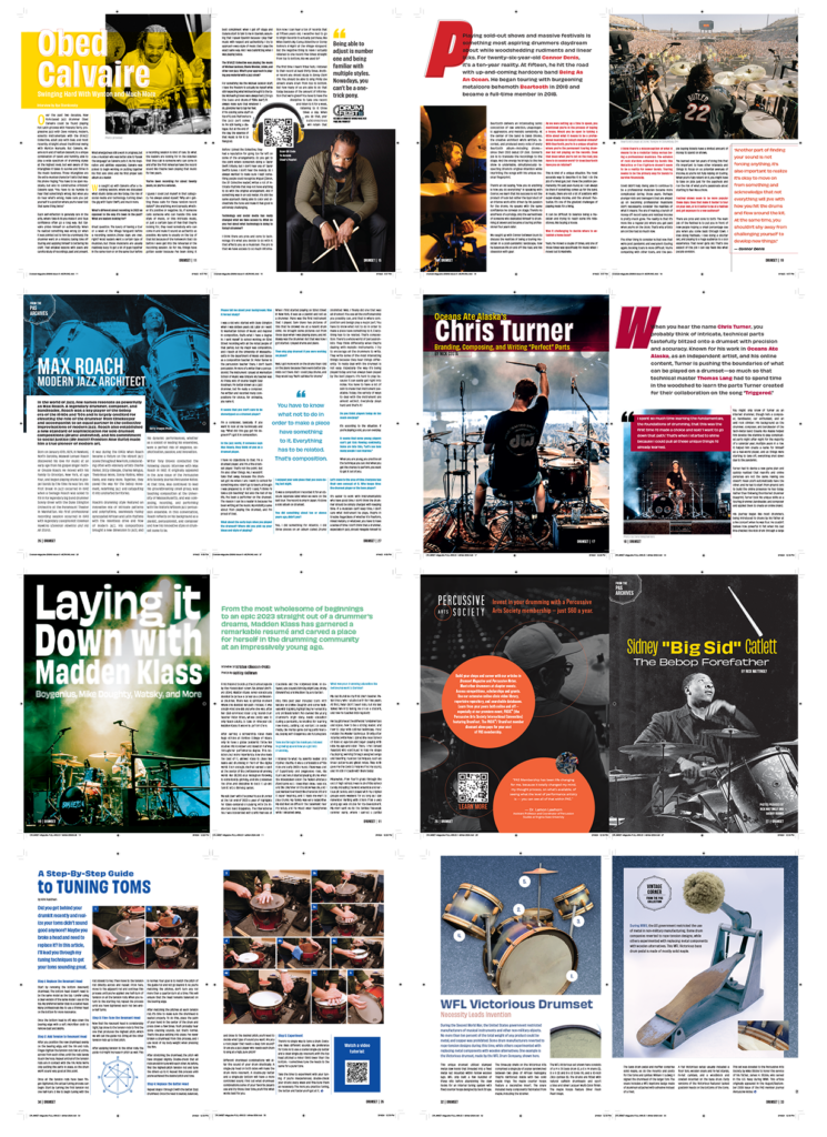 Multiple spreads of DRUMSET Magazine by Mapmaker Studio