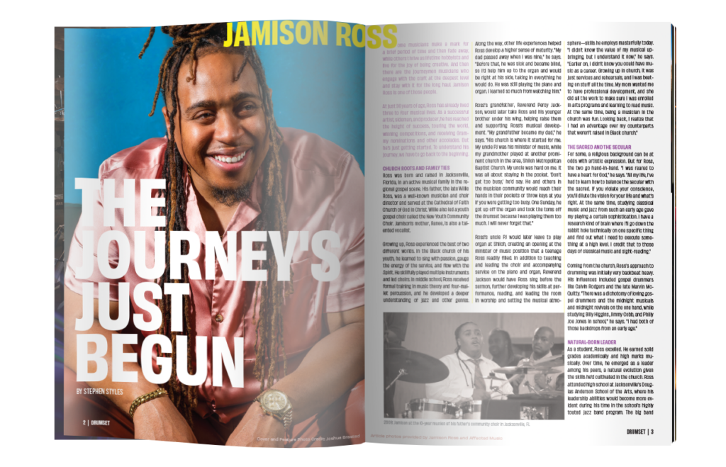 DRUMSET Magazine spread by Mapmaker Studio featuring Jamison Ross